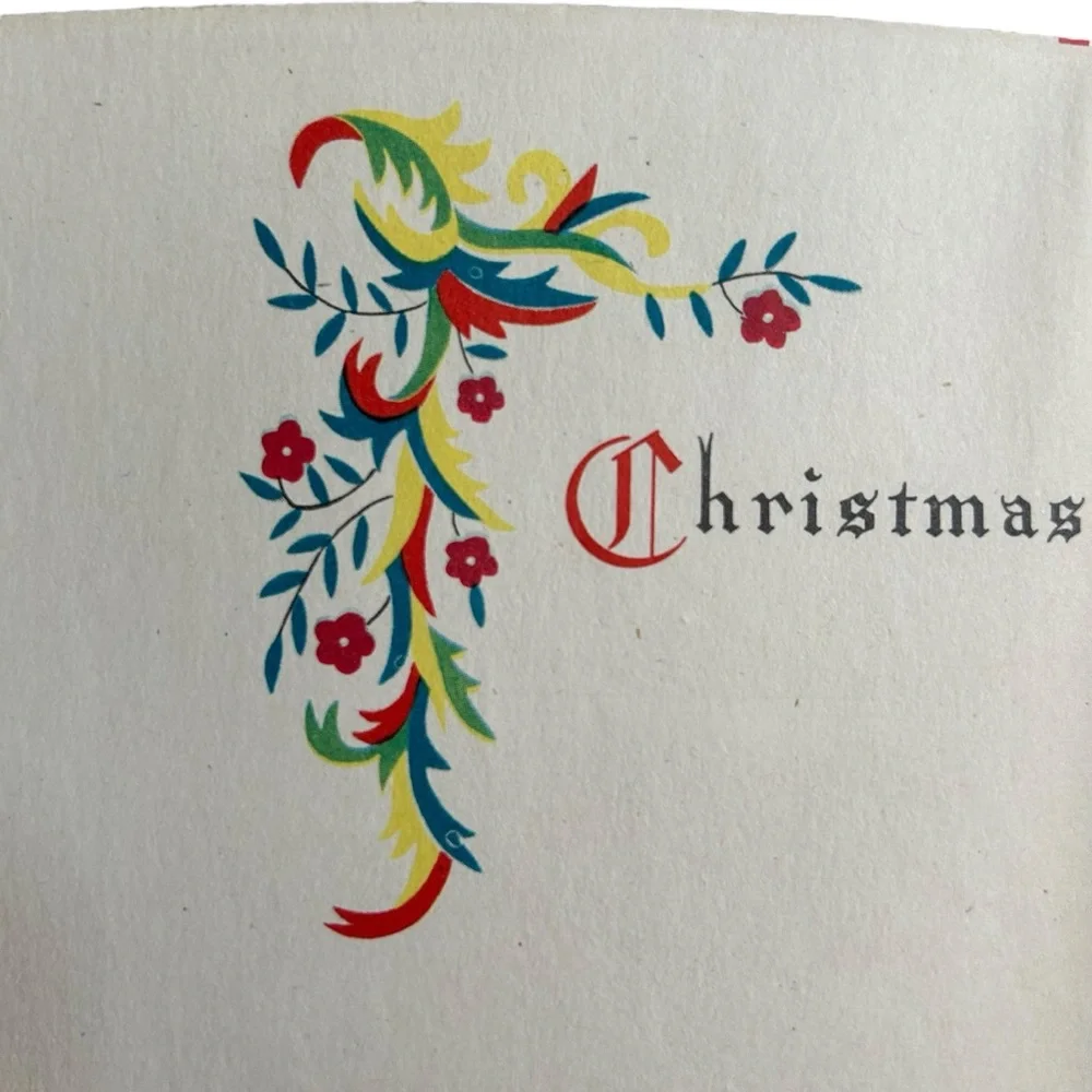 Vintage 40s 50s Rynart Christmas Card Silent Night Scroll Angel Retro Ephemera